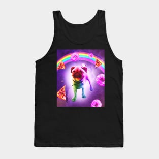 Rainbow Space Pug With Pizza And Doughnut Tank Top